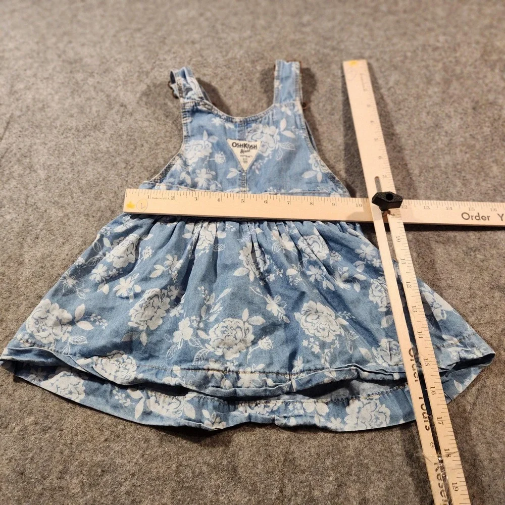 Vintage Y2K OshKosh B'gosh Denim‎ Overall Dress Toddler Girls 18M Floral Jumper